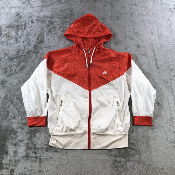 Nike Other - Nike Windbreaker Jacket Kids Large Red White Hooded Zip Colorblock 374897-101